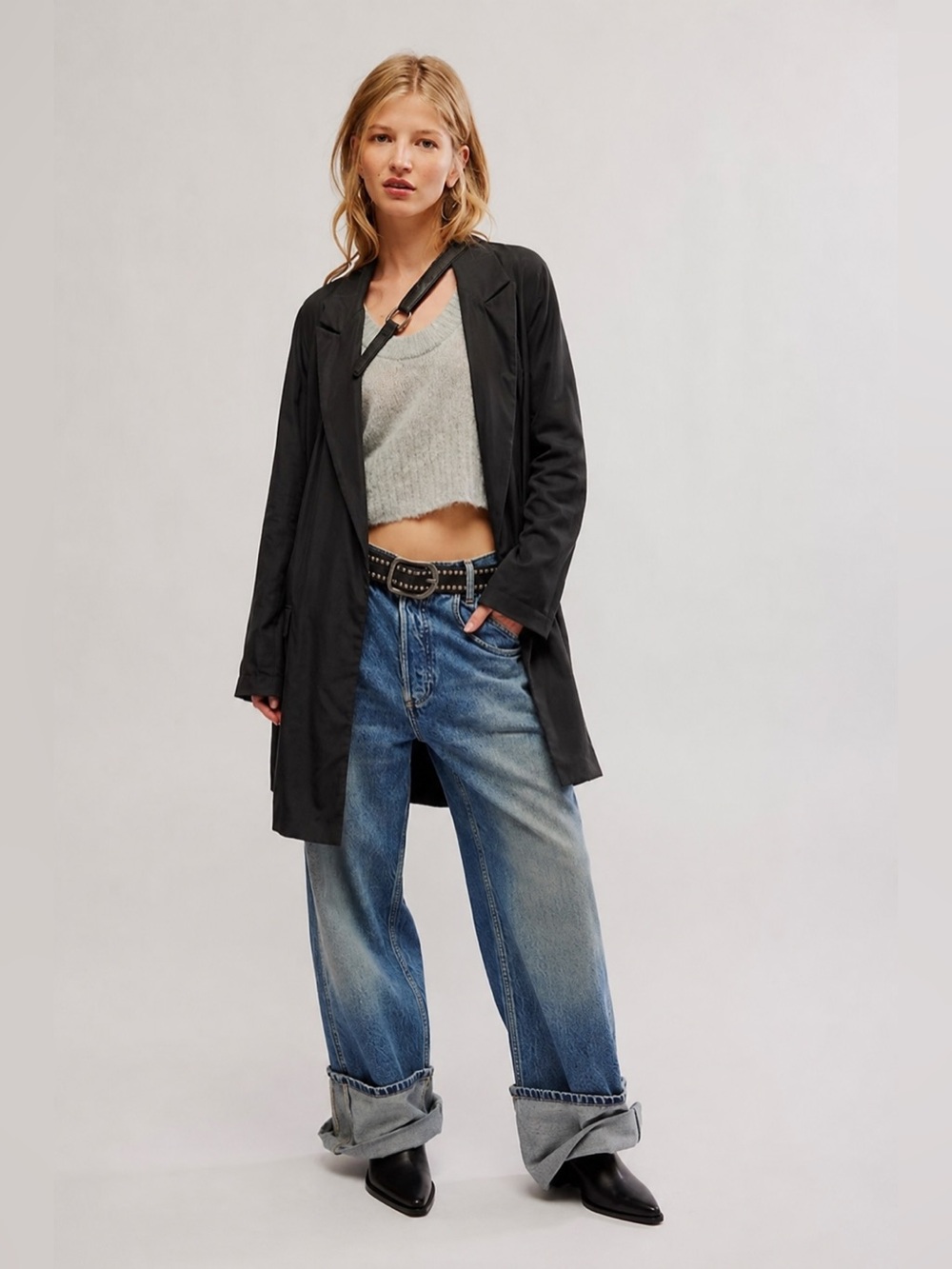Anthropologie Truth By Republic Open-Front Blazer Trench Coat Lightweight Black
